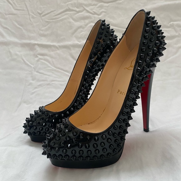 New In Box Christian Louboutin Black Patent Leather Stud High Heels - Picture 13 of 14